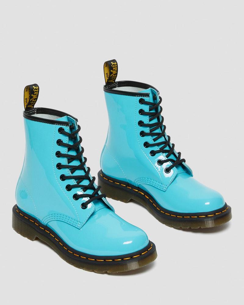 Turquoise Women's Dr Martens 1460 Patent Leather Lace Up Boots | CA 193WNB